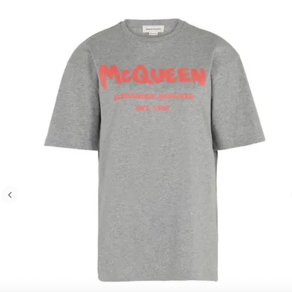 ALEXANDER MCQUEEN Graffiti Tshirt - Gray & Coral - IT 42 (US 6) NWT